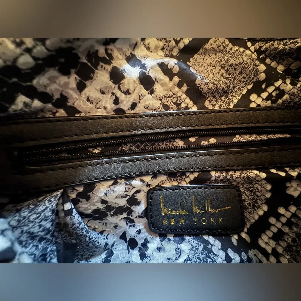 Nicole Miller New York Classic Black Hobo Bag with Gold Accents
